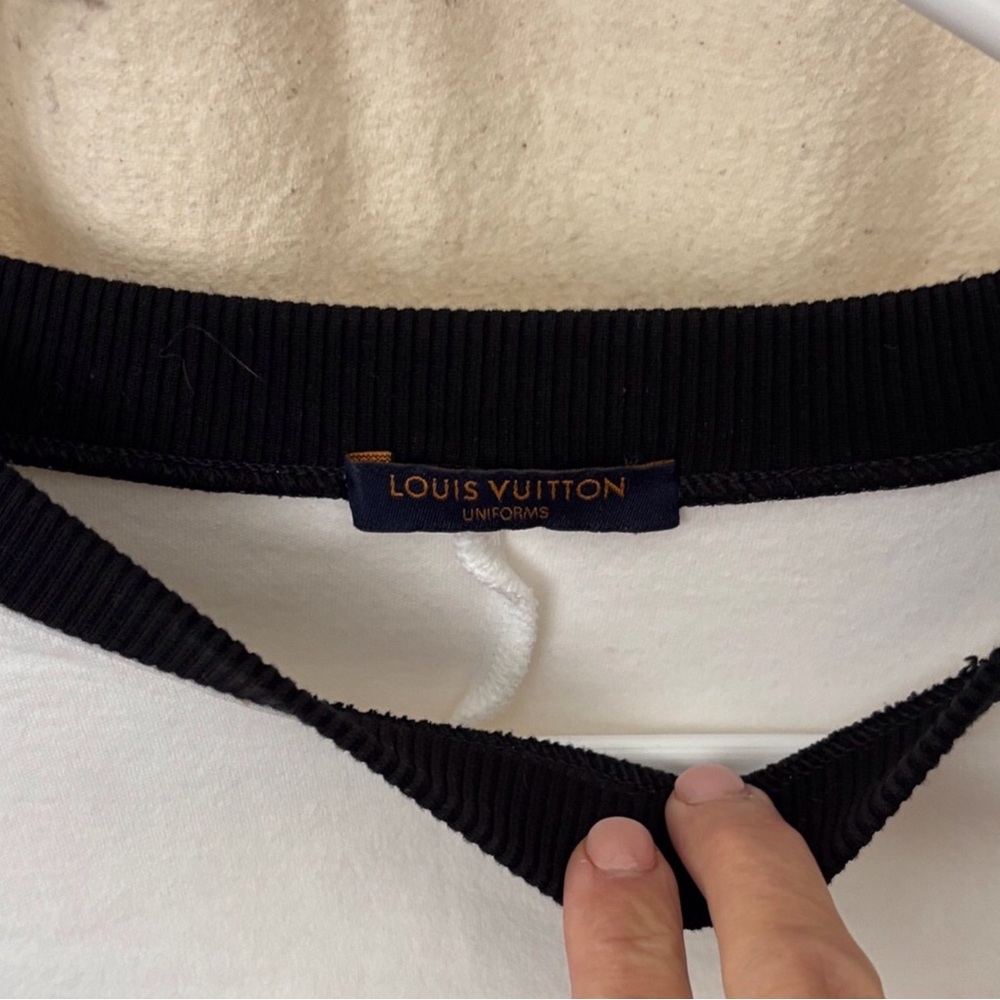 Louis Vuitton White Quilted-Sleeve Sweatshirt with Black Crewneck